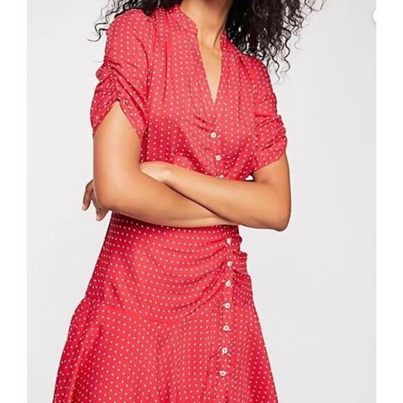 Free People Pippa Polka-Dot Mini Sz XL Button-Down Dress Y2K Feminine Cottage - Picture 13 of 16